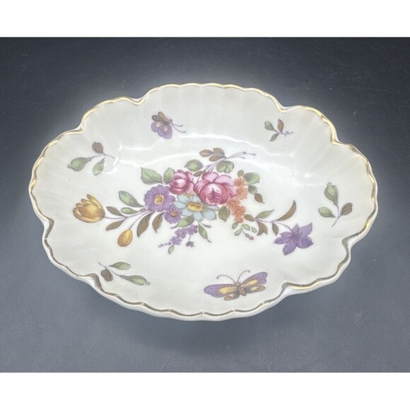 VTG Lefton Hand Painted Butterflies & Flowers W/ Gold Trim Trinket Candy Dish - Picture 3 of 8
